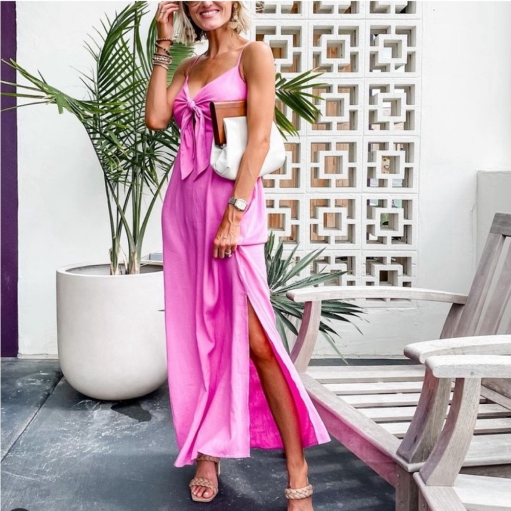 LOFT Pink Slit Maxi Dress Spaghetti Strap